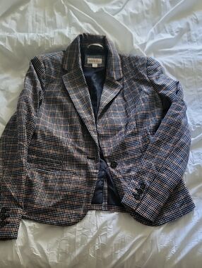 Merona Navy and Tan Plaid Blazer